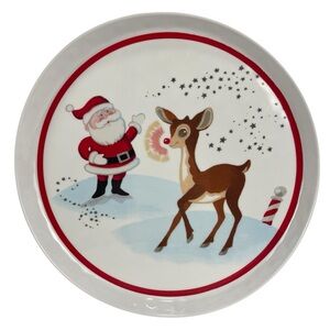 Pottery Barn Kids Holiday Santa and Rudolph Reindeer Christmas Melamine Plate